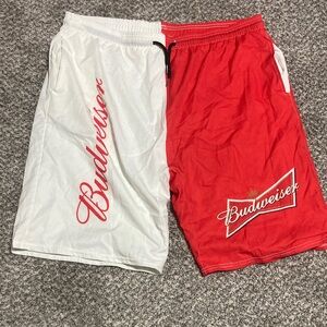 Budweiser Two-Tone Athletic Swim Trunks in Red and White